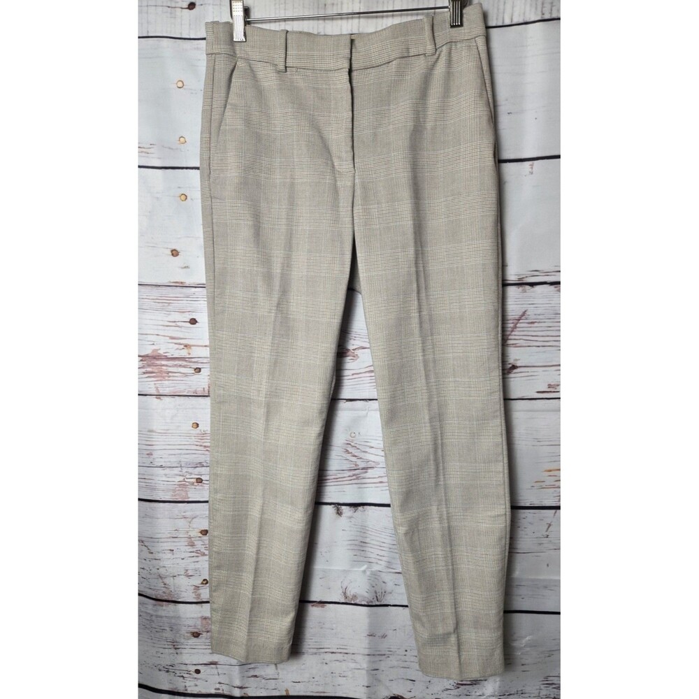 H&M Womens Pants Size 10 Beige Plaid Ankle Dress Workwear Straight Leg Career